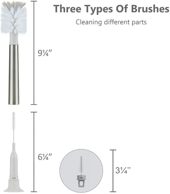 3-in-1 Stainless Bottle Brush for Baby Bottles - Water Bottle Brush Cleaner with Nipple and Straw Brush, Long Bottle Washer, Cup and Tumbler Cleaner Brush. (Pack of 2)