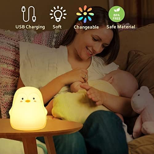 ZKLiLi Cute Penguin Night Light, Penguin Lights for Boys Girls Christmas Gifts Nightlight Kids Teens Room Decor, Silicone Animal Night Lamp