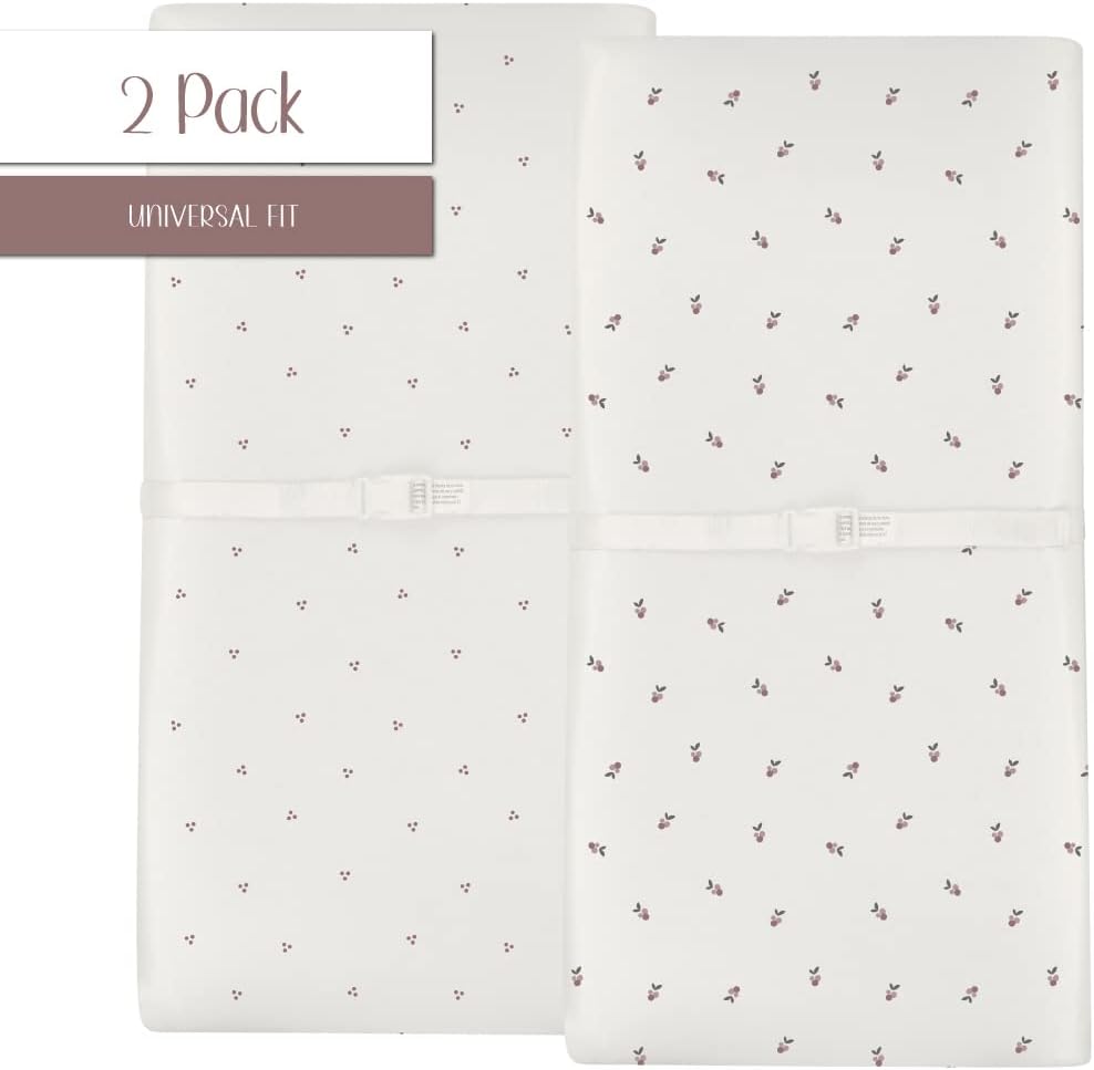 Ely's & Co. Patent Pending Waterproof Changing Pad Cover Sheets, 100% Cotton with Waterproof Lining – 2 Pack Fitted Cradle Sheet Set, Berry and Cluster Dot (Lavender) 34” x 17”