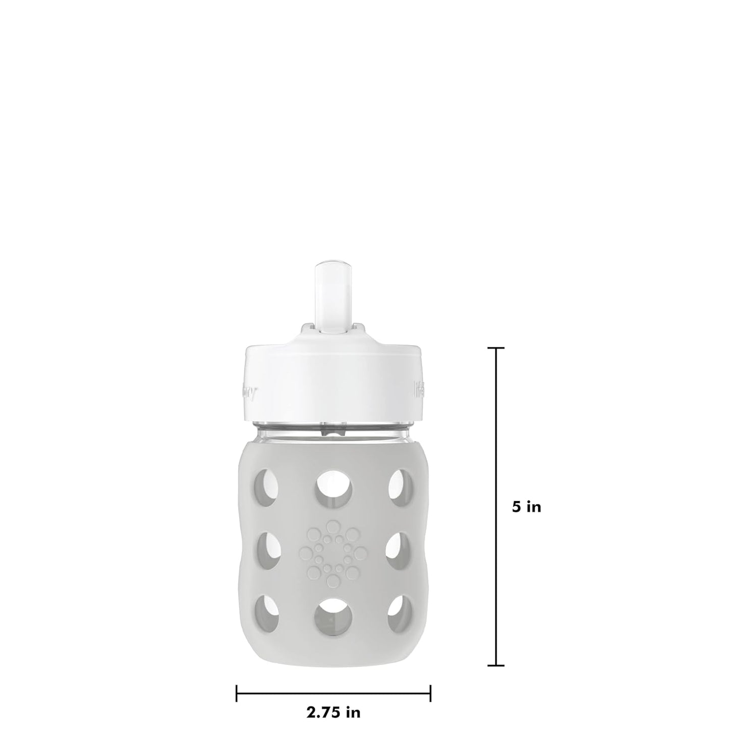 Lifefactory 8-Ounce Wide Neck Glass Baby Bottle with Protective Silicone Sleeve and Pivot Straw Cap, Stone Gray (LG2241WCG4)