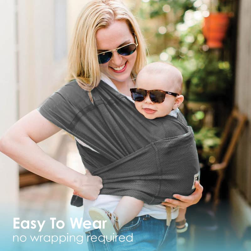 Breeze Baby K'tan Baby Carrier, #1 Easy Pre-Wrapped Baby Sling Gift | Breathable 100% Cotton Mesh | Hands Free Wrap for Infants | No Rings Or Buckles | Charcoal | X-Large