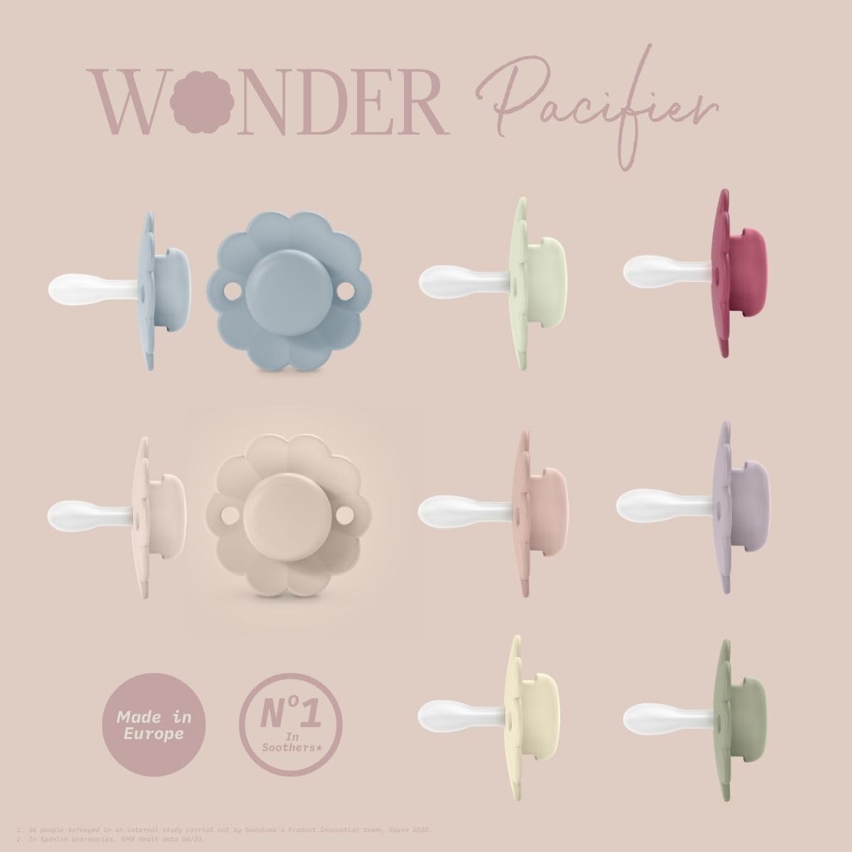 Suavinex Wonder Baby Pacifier, SX Pro Silicone Nipple, Reversible, Non Irritating Shield Design, Pacifiers 6-18 Months, Made in Europe, Gray Clouds