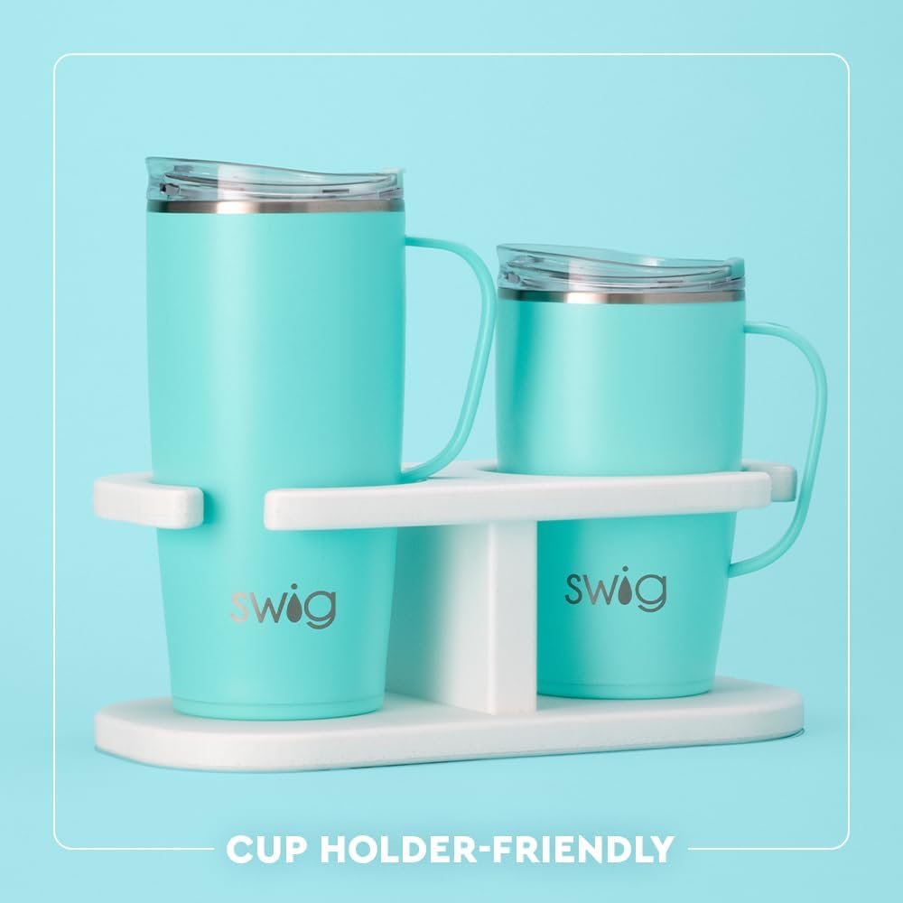 Swig Life 22oz Travel Mug, Insulated Tumbler with Handle and Lid, Travel Coffee Mug, Cup Holder Friendly, Stainless Steel 22 oz Tumbler, Reusable Insulated with Lid (Pretty in Pink)
