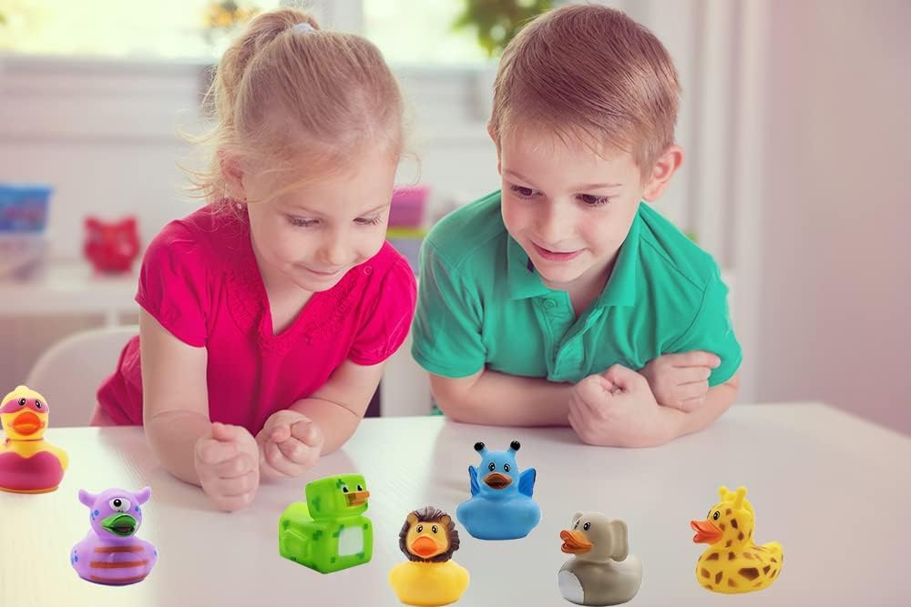 Assorted Rubber Ducks Toy Duckies for Kids and Toddlers, Bath Birthday Baby Showers Classroom, Summer Beach and Pool Activity, 2" Inches (10-Pack)