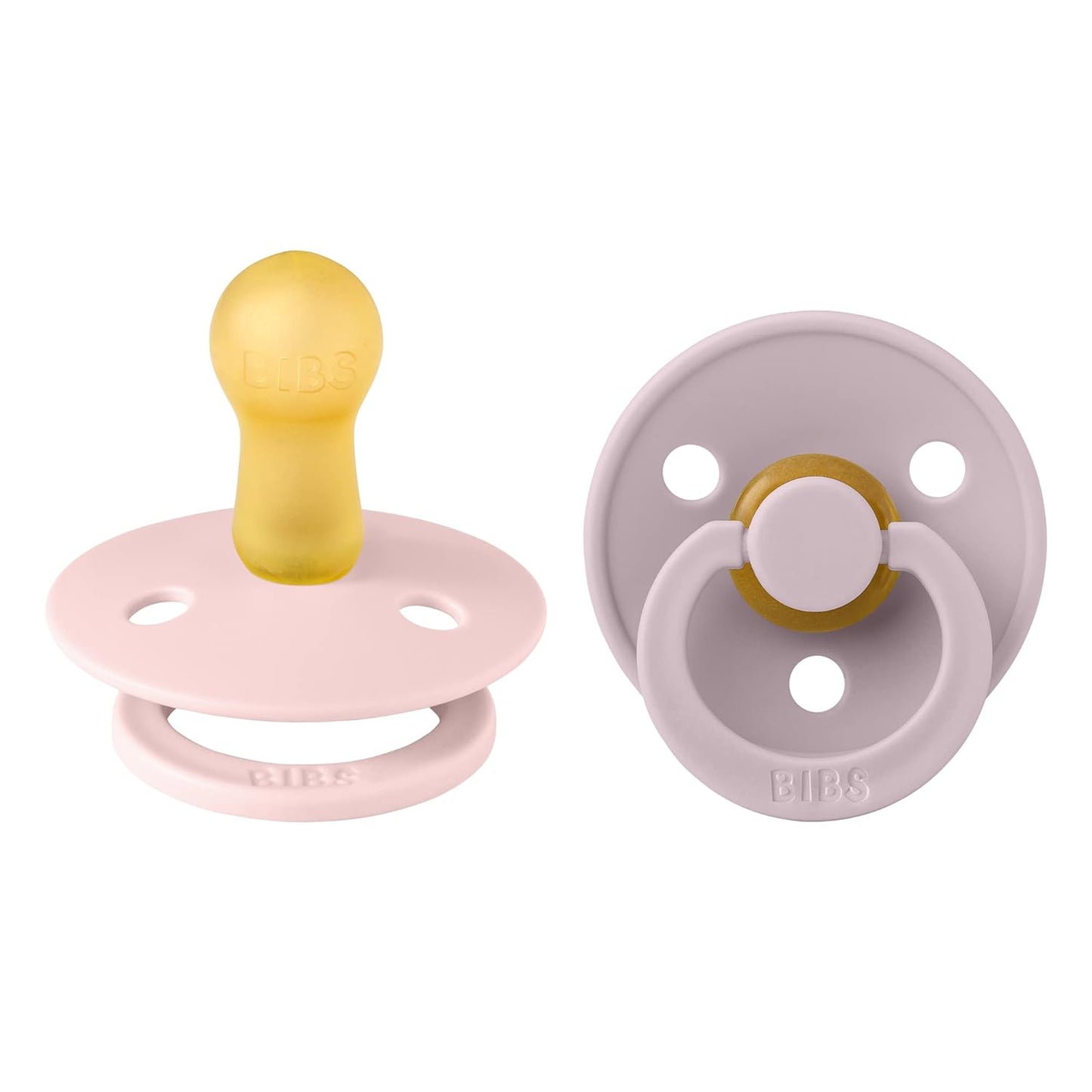 BIBS Pacifiers Colour Collection | Natural Rubber Baby Pacifier | Set of 2 BPA-Free Soothers | Made in Denmark | 6+ Months (Pack of 2) | Blossom/Dusky Lilac