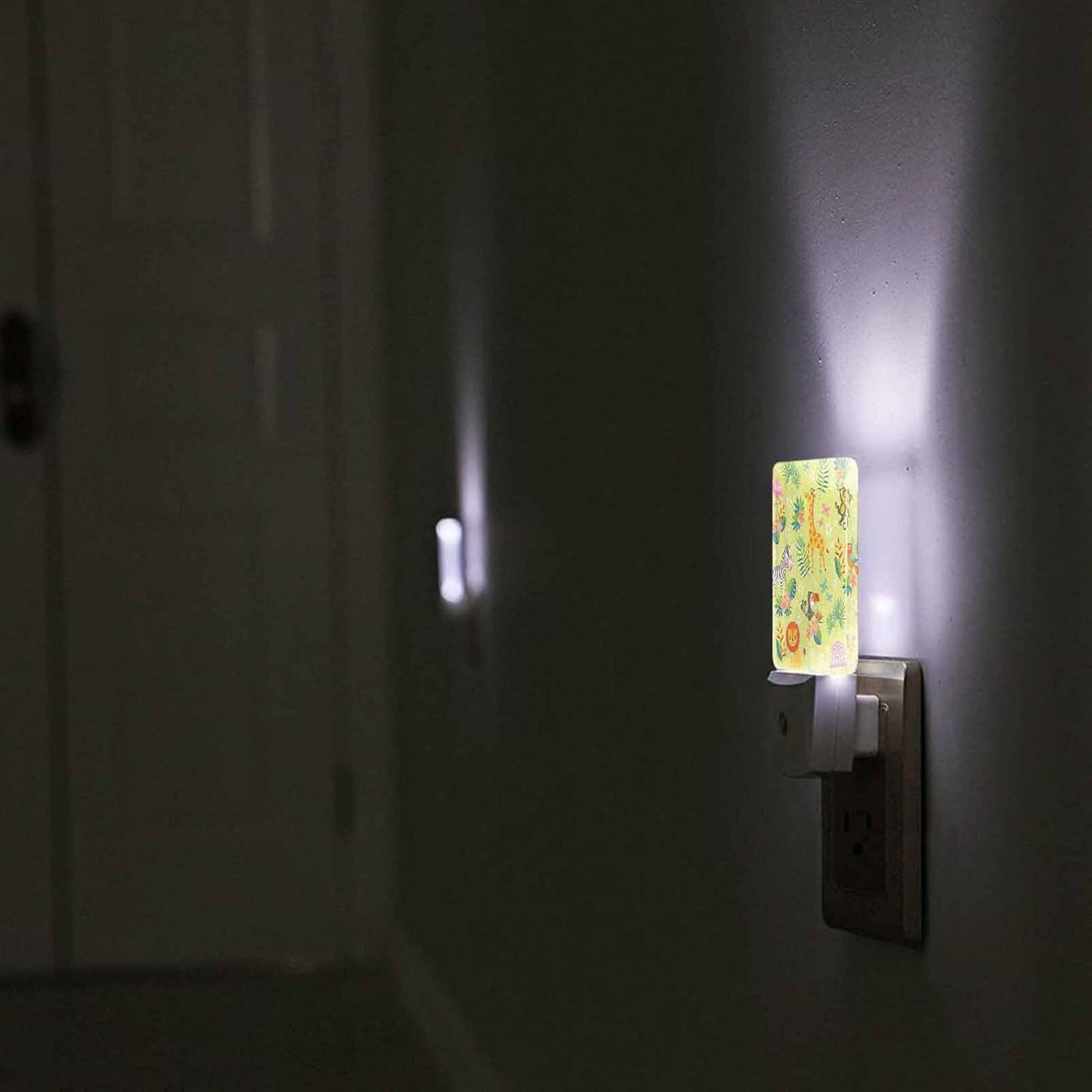 LED Night Light,Cute Cartoon Tropical Animals On Green LED Night Light Plug into Wall with Dusk to Dawn Light Sensor White Energy Efficient Nightlight for Bedroom Bathroom Hallway Living Room Kitchen