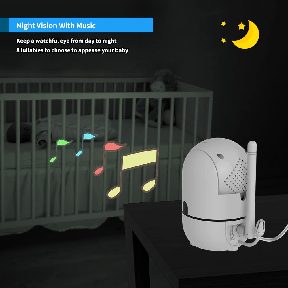 HelloBaby Baby Monitor No WiFi with Mount, 5'' Screen and 30-Hour Battery Life with VOX Mode, Baby Monitor with Camera and Audio, Portable Travel Hello Baby Monitor with Flexible Mount