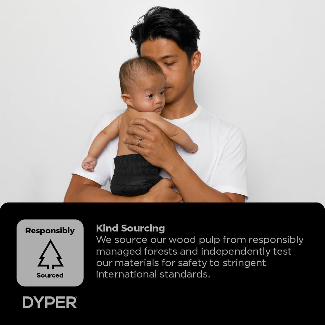 DYPER Charcoal Enhanced Diapers | Baby Diapers from Plant-Based* & Honest Materials | Day & Overnight Diapers | Disposable Diapers for Sensitive Skin (Size 1, 60, Count)