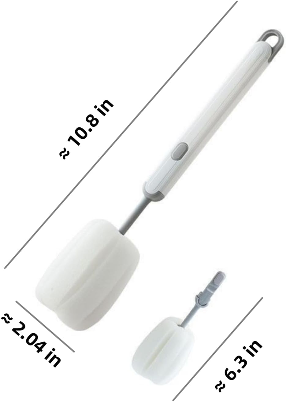 Bottle Brush Long Handle Cup Cleaner Brush Sponge Bottle Scrubber Detachable Handle Portable Sponge Cleaning Brush for Cups Wine Glasses Water Bottles Baby Bottles and Vacuum Flasks (White)