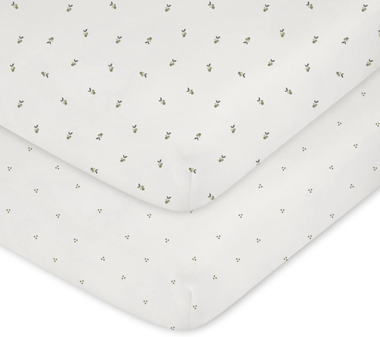 Ely's & Co. Patent Pending Waterproof Pack and Play Sheets, 100% Cotton with Waterproof Lining – 2 Pack Fitted Mini Crib Sheet Set, Berry and Cluster Dot (Sage) 38” x 24”