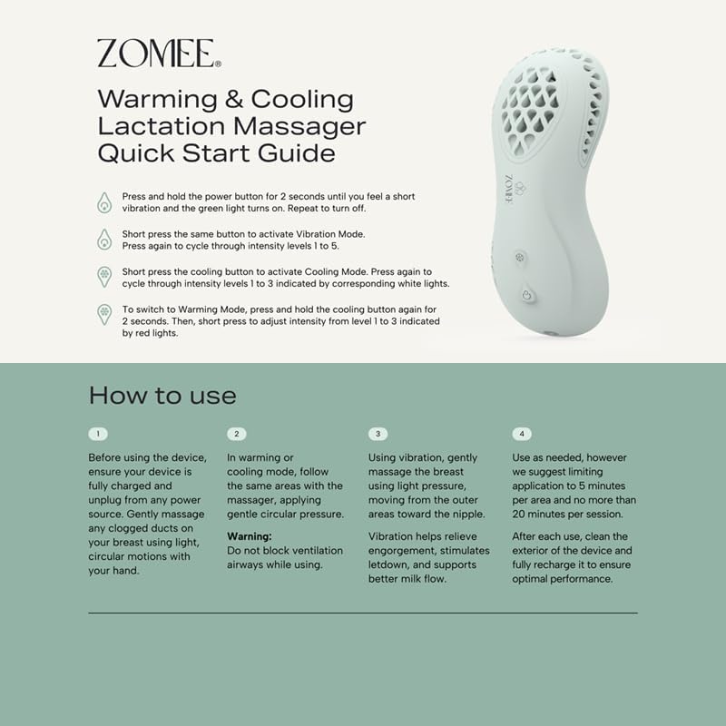 Zomee Warming & Cooling Lactation Massager 3-1 Heat, Cold & Vibration Therapy for Breastfeeding Relief & Better Milk Flow