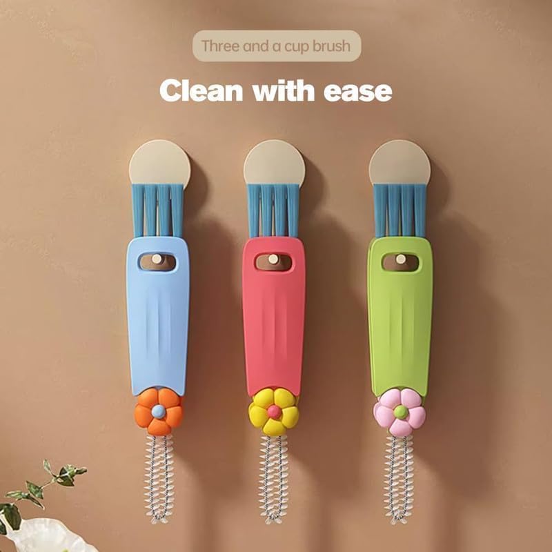 3 in 1 Cup Lid Cleaning Brush, 2025 New Cup Lid Cleaner with Brush, Multifunctional Portable Crevice Cleaning Brush Set for Baby Bottle Gap Tight Spaces, Home Kitchen Cleaning Tools (Green)
