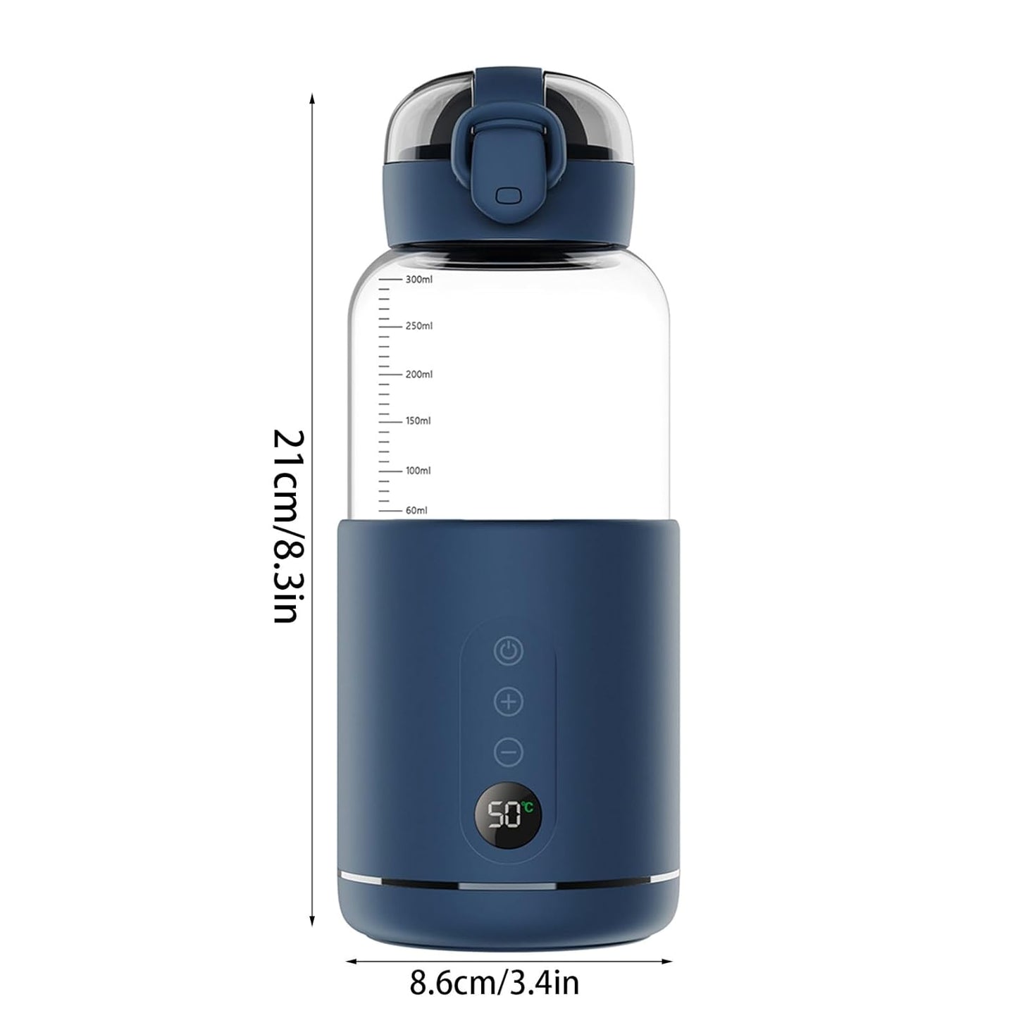 Portable Bottle Warmer, 300 ml Rechargeable Bottle Warmer,Travel Bottle Warmer,LED Display Baby Flask for Vehicle car Airplane (Blue)