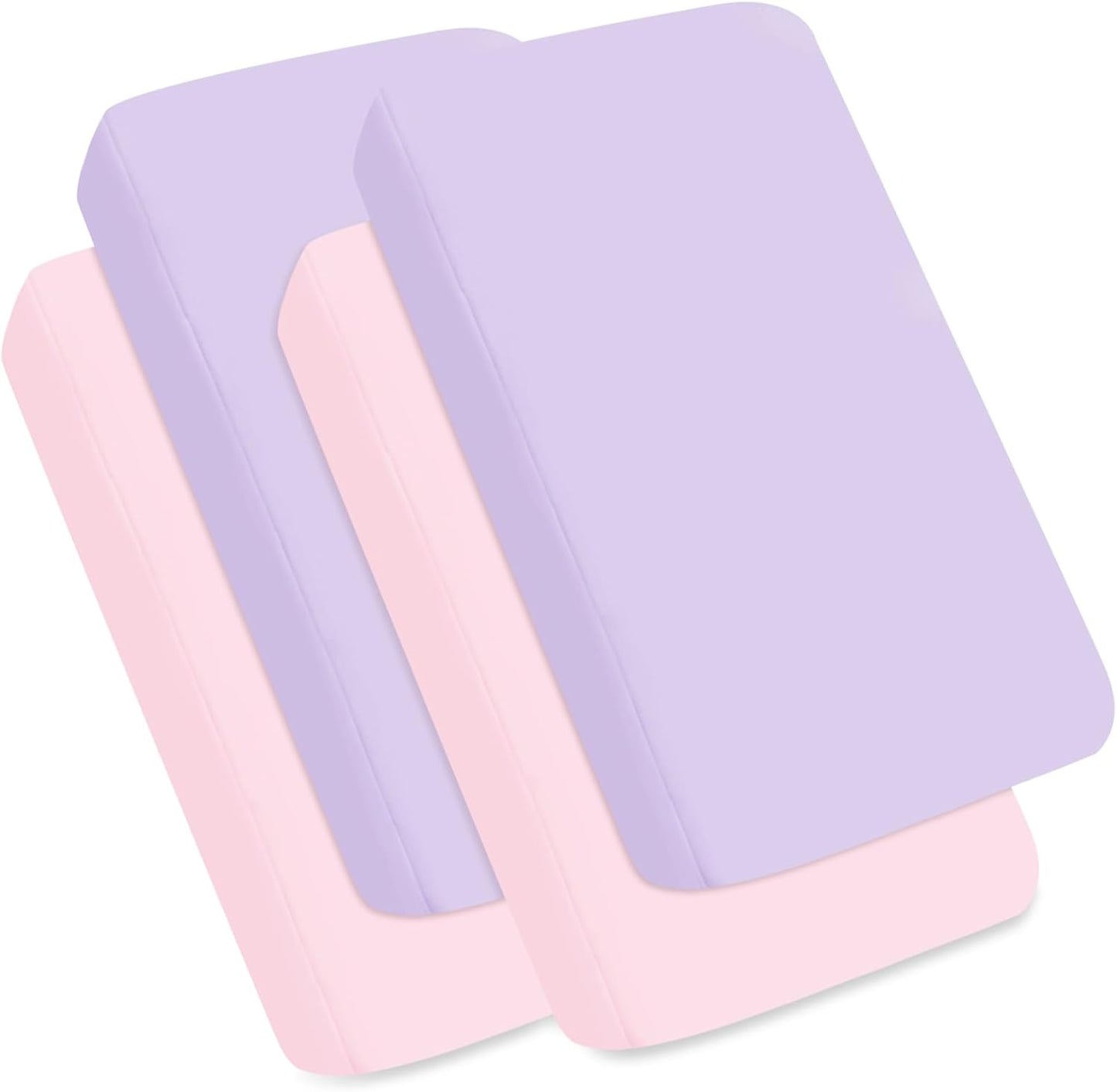 Pack and Play Sheets Fitted 4 Pack, Breathable Baby Playard Mattress Sheet Compatible with Graco Pack n Play, Mini Crib Sheets Fitted for Girls, Pink & Purple Playpen Mattress Sheets