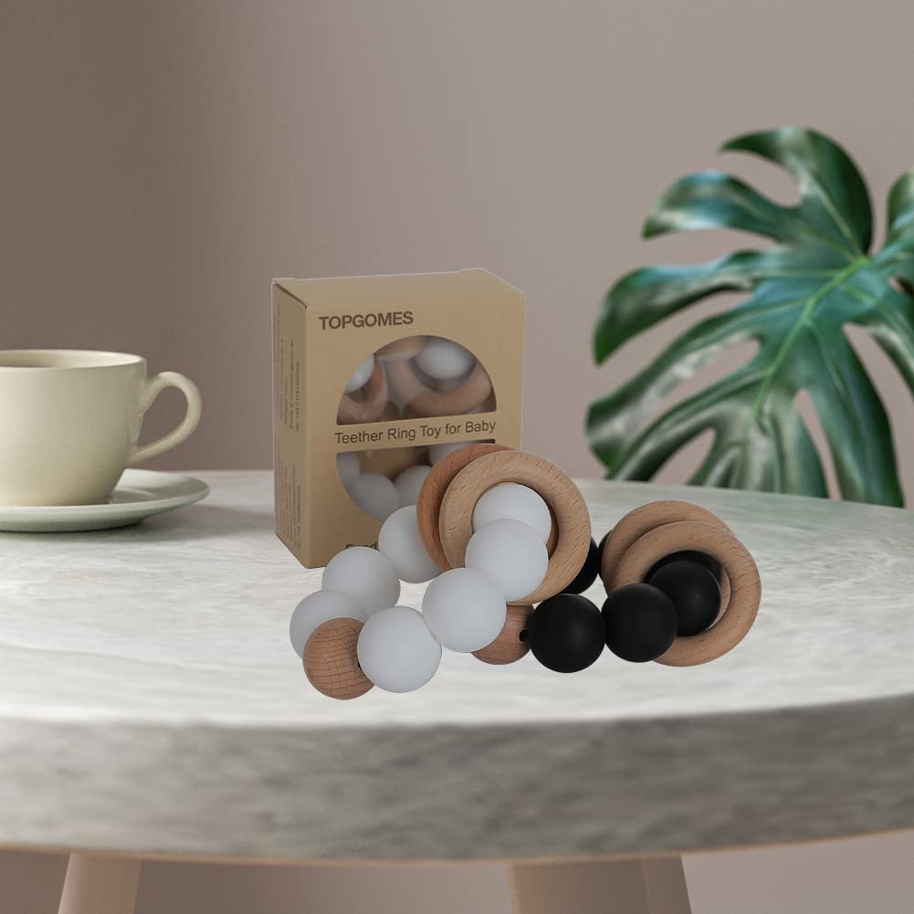 Silicone Baby Teether, Food Grade Silicone & Beech Baby Teething Toy, BPA Free (White)