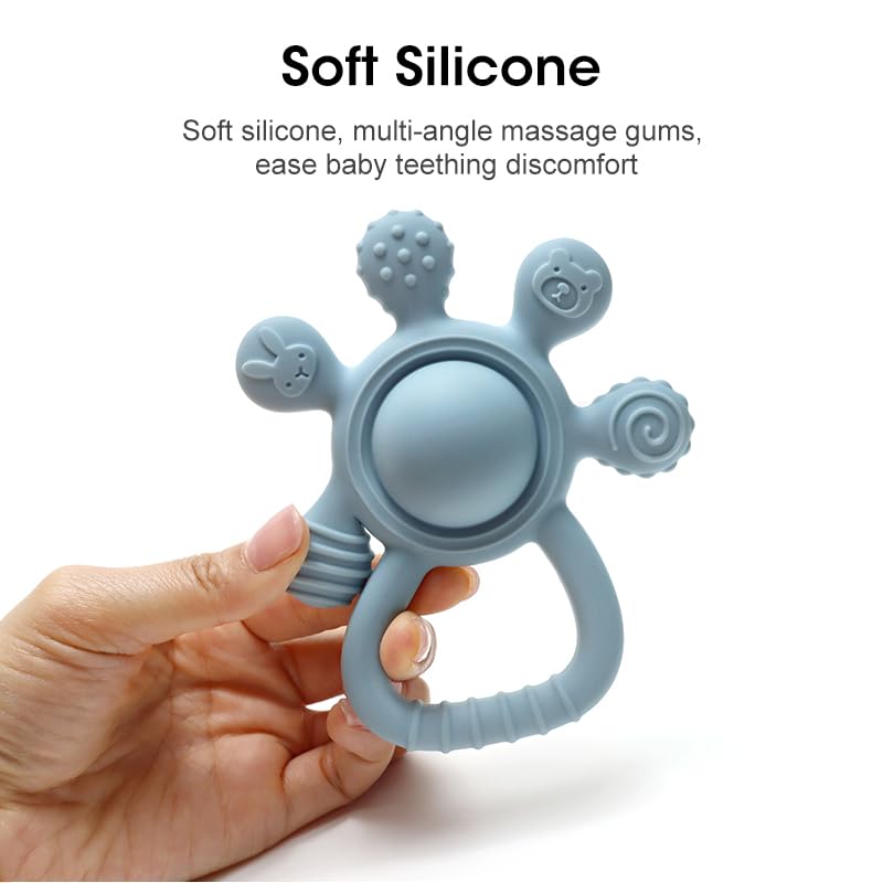 Silicone Rattle Teether for Babies – Soft BPA-Free Teething Toy & Sensory Rattle – 100% Food Grade Silicone, CPC Certified – Soothing Relief for Infants & Toddlers (Rudder - Beige)