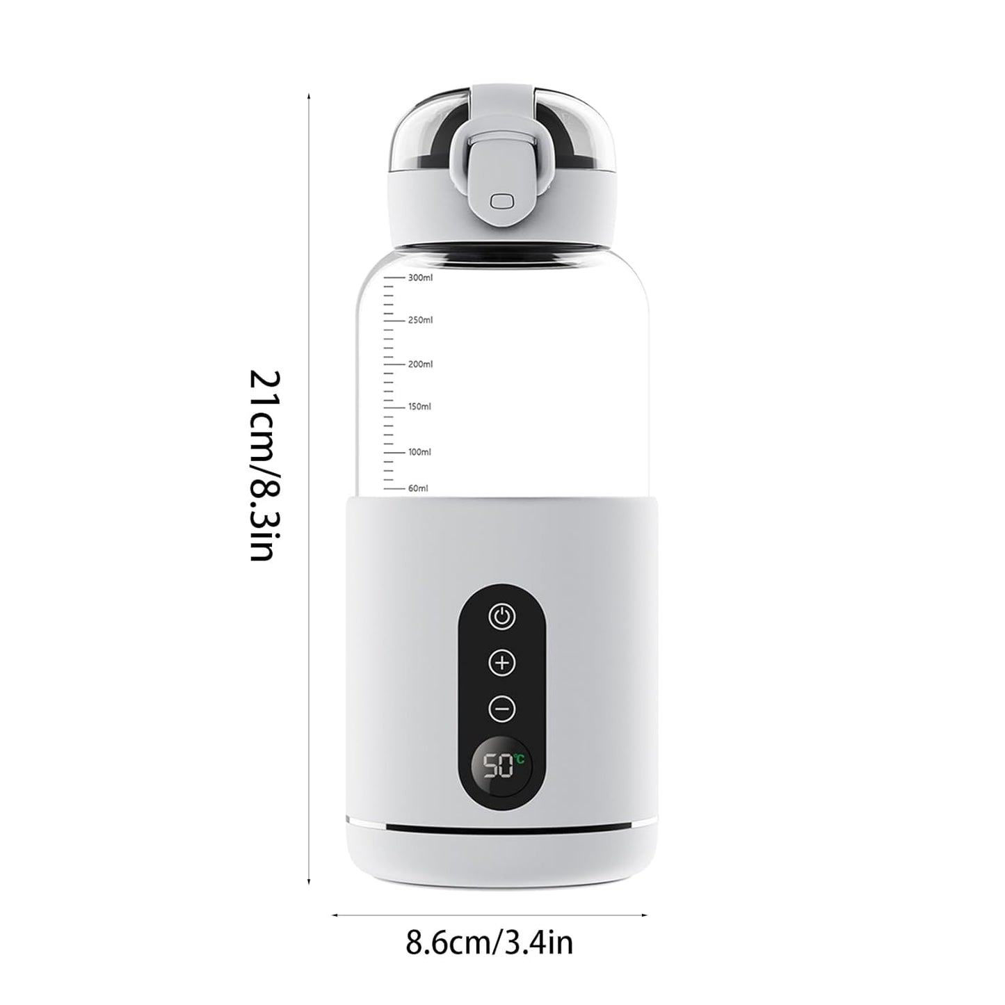 Portable Bottle Warmer, 300 ml Rechargeable Bottle Warmer,Travel Bottle Warmer,LED Display Baby Flask for Vehicle car Airplane (White)