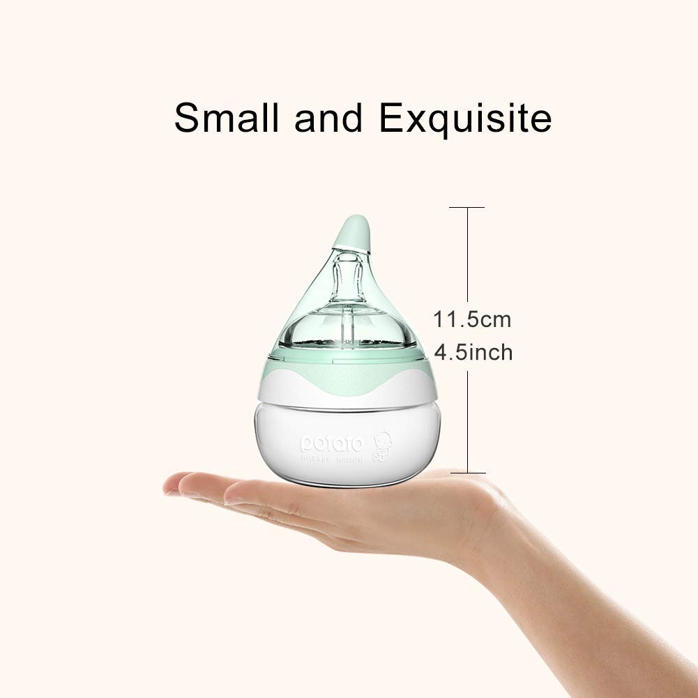 POTATO Glass Baby Bottles for Newborn Babies, Anti Colic Breastfeeding Bottle with Wide Neck, Slow Flow, 2pack, 2.5oz, Green