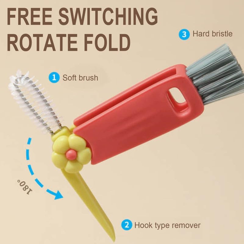 3 in 1 Cup Lid Cleaning Brush, 2024 New Crevice Cleaning Brush Set for Baby Bottle Gap Tight Spaces Cup, 3 in 1 Multifunctional Cleaning Brush Portable Cup Lid Cleaner with Brush(B)
