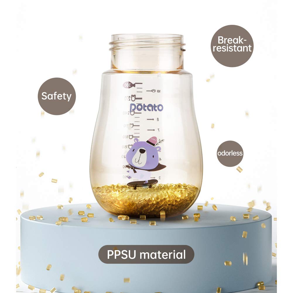 POTATO Sippy Cups For Toddlers with Straw Spill Proof, PPSU Learner Cup with Handle for Girl, Water Bottle for Baby 6 Months with 2 Type of Spout, 6 Ounce Pink