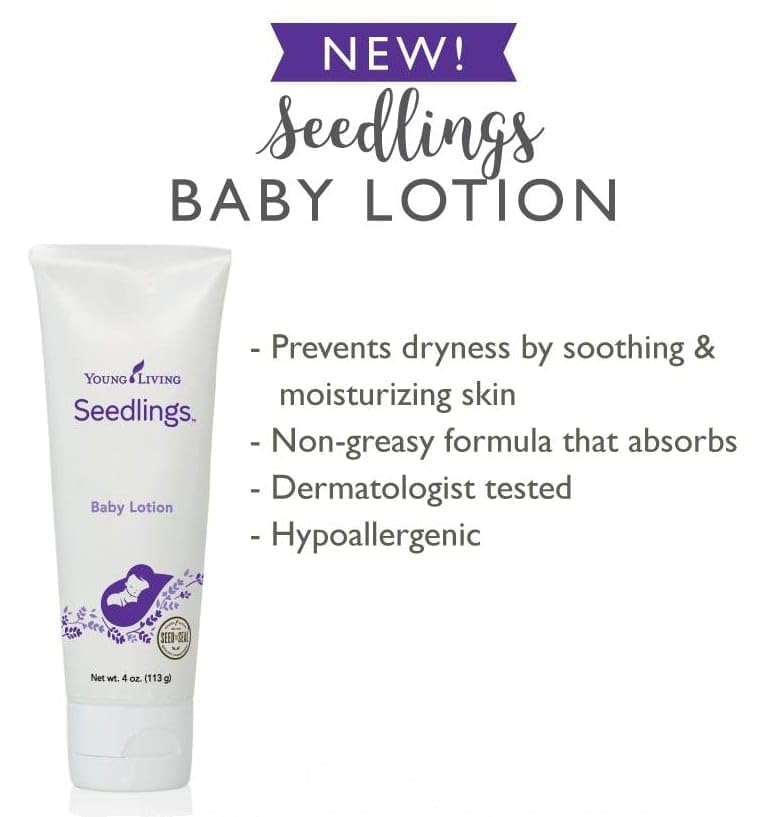 Young Living Seedlings Baby Lotion - 4 oz - Hypoallergenic Skincare for Delicate & Sensitive Infant Skin - Gentle, Non-Greasy, Soothing Hydration & Softness