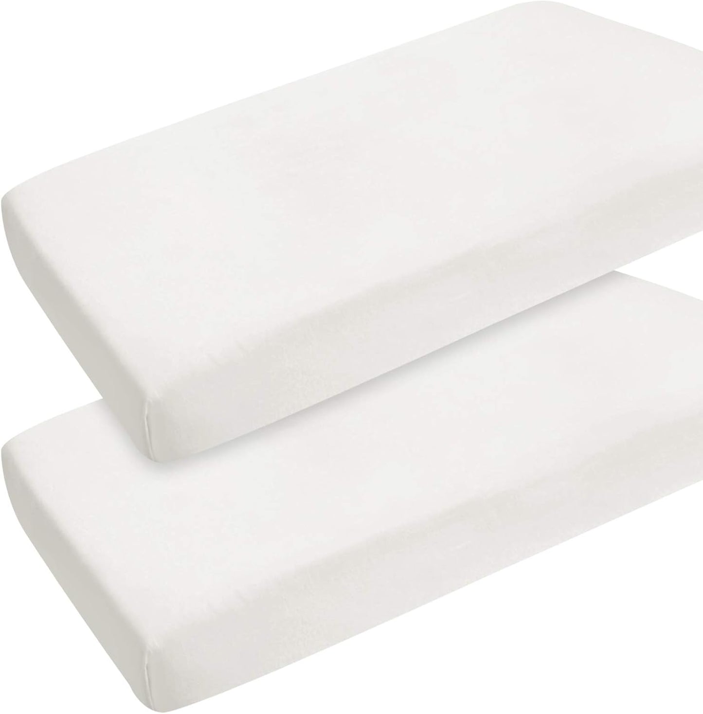 Pack and Play Sheets 27"x 39" Compatible with Graco, Dream on Me Pack N Play, Cotton Mini Crib Sheets 2 Pack, Stretchy Playard Crib Fitted Sheet for Baby Girl Boy, White