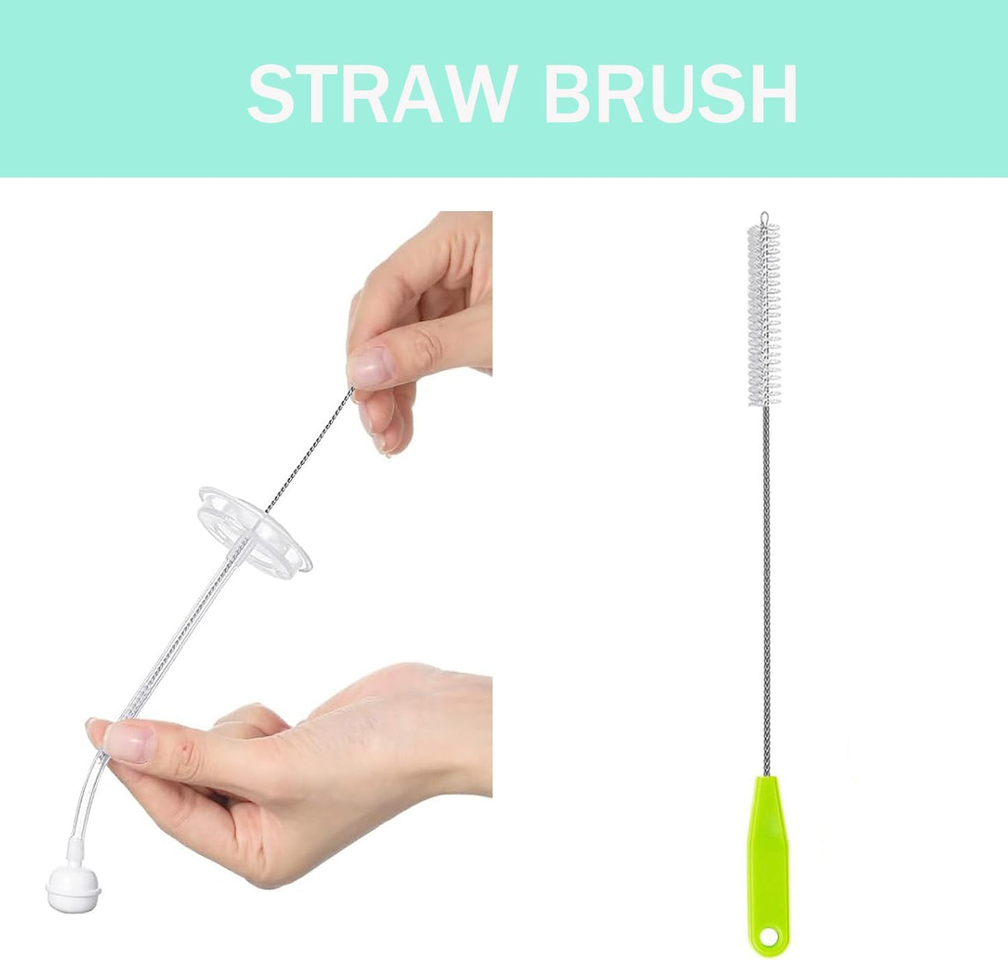 Baby Bottle Brush Set 4 in 1, Baby Bottle Cleaner, with 1P Nylon Bottle Brush, 1P Bottle Cap Brushes, 2P Straw Brushes, Bottle Brush with Nipple Cleaner and Suction Cup, BPA-Free(Green)