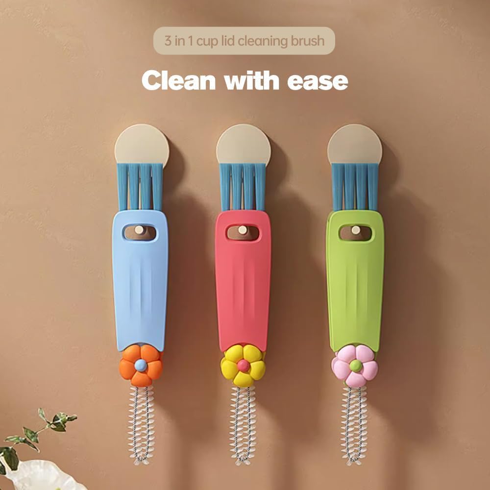 3 in 1 Cup Lid Cleaning Brush, 2025 Multifunctional Crevice Cleaning Brush for Bottle Gap Tight Spaces Cup, Cup Lid Gap Cleaning Brushes Set for All Kinds of Cups and Bottles (Green)