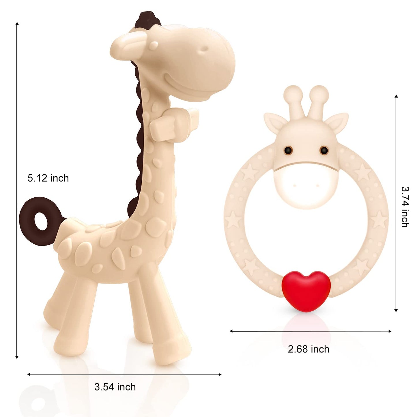 SHARE&CARE BPA Free Silicone Giraffe Baby Teether Toy with Storage Case, for 3 Months Above Infant Sore Gums Pain Relief and Baby Shower, Baby Teething Toys (Cream)