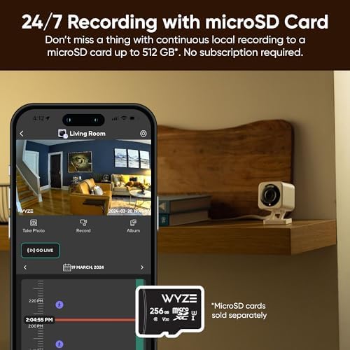 WYZE Cam v4 (Latest Model), 2.5K AI Security Camera, Indoor/Outdoor Cameras for Home Security, Baby Monitor & Pet Camera, Vibrant Color Night Vision, No Subscription Required, Free Expert Help
