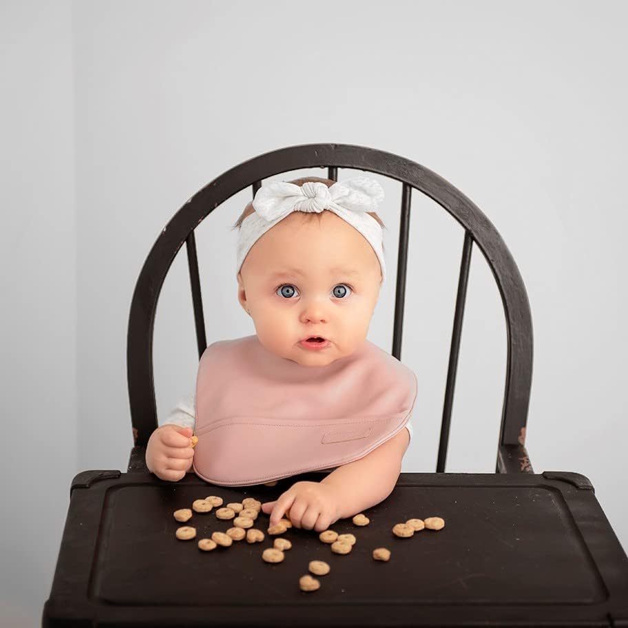 Vegan Leather Easy Clean Baby Bibs with Practical Pocket and Snaps - Great for Feeding and Teething Infants 0-12 Months