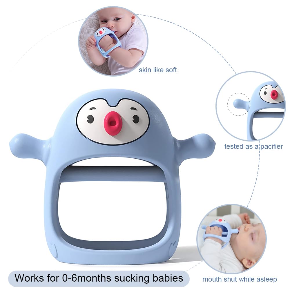 Smily Mia 2pack Baby Teething Toys for 0-6 3-6Months |Penguin Teether | Hand Teethers| Teething Mittens|Chew Toys for Teething Pain Relief, Baby Pacifiers| New Born Essentials, Blue+Grey
