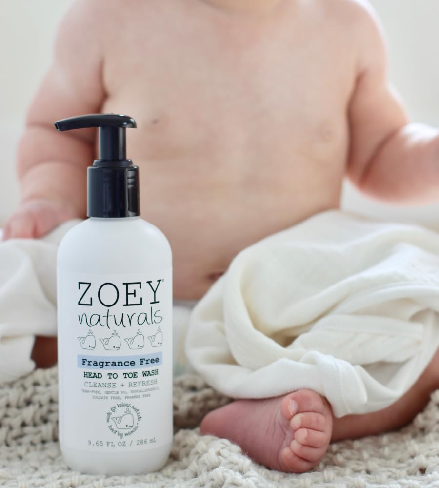 Absolutely Natural Zoey Naturals Fragrance-Free Head to Toe Baby & Toddler Wash – Tear-Free Body Wash and Shampoo with Gentle pH for Sensitive Skin – 9.65 oz