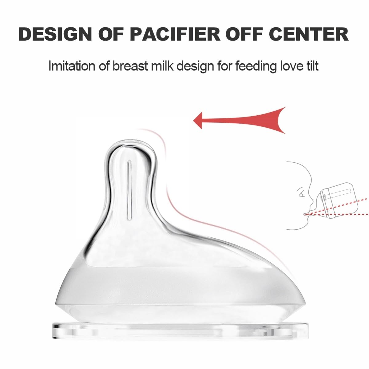 Baby Bottle Nipple, Off- Centered Nipples,100% Silicone,Replacement Baby Bottle Nipple for Babies, Newborn,Preemie 0-3 0-6 6-12 12+ Months 2 Pack (L(6-12 Month))