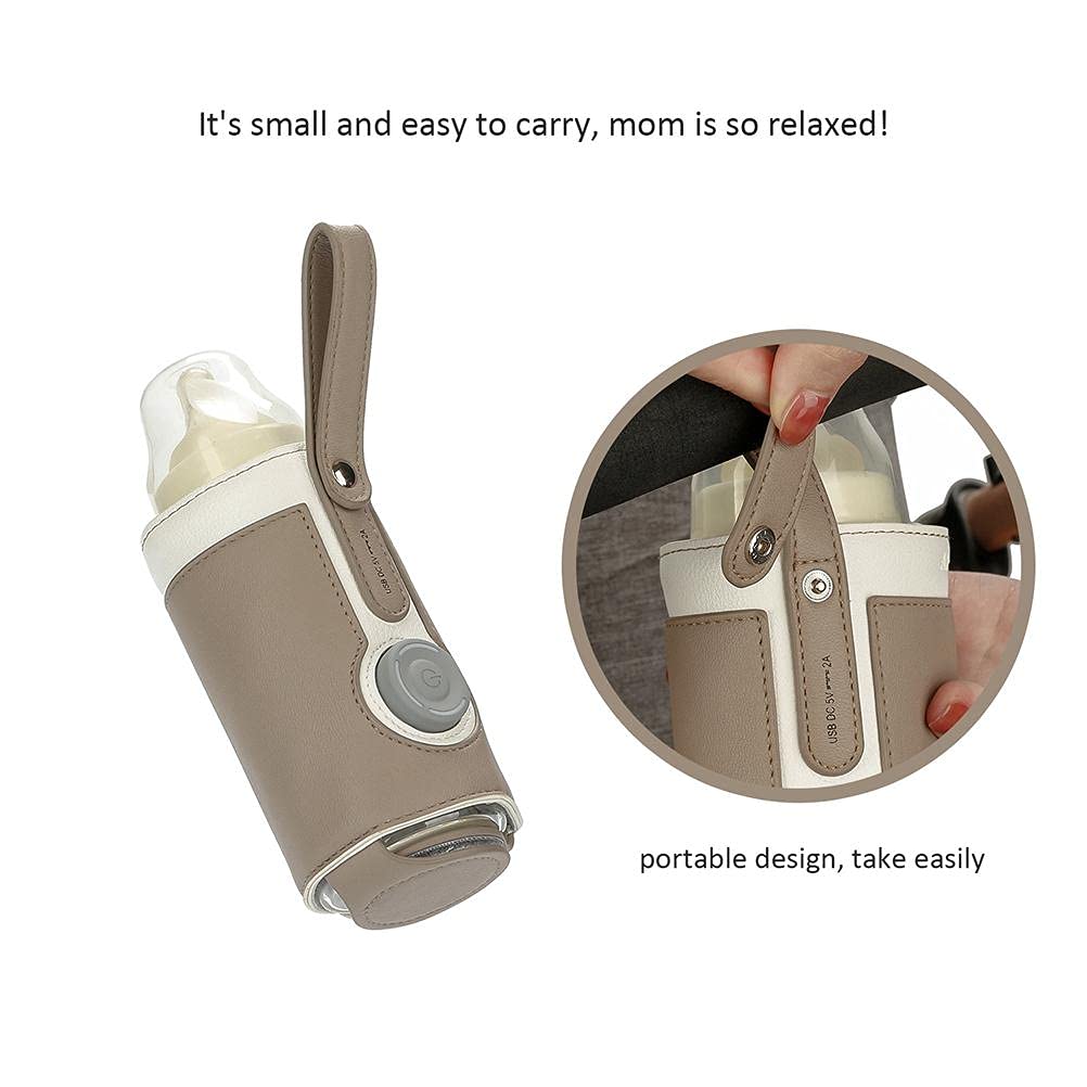 3 Temperature Adjustable Portable Baby Bottle Warmer, Portable Car Travel Bottle Warmer USB Milk Heat Keeper Baby Bottle Warmer (Dark brown)