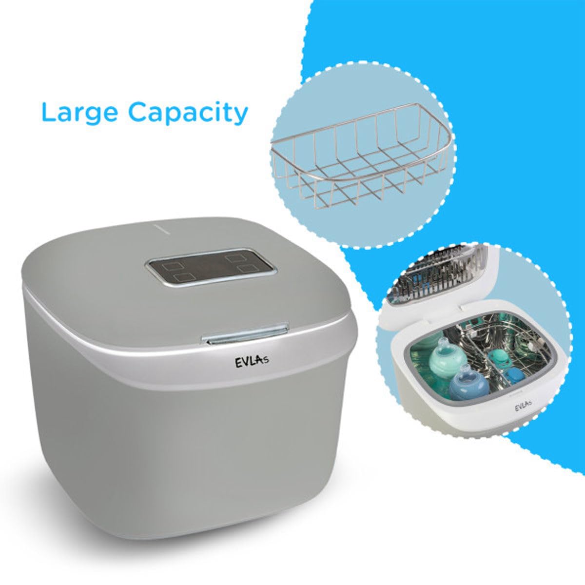 EVLA'S Baby Feeding Bottle Sanitizer & Dryer, UV Light Sanitizes Baby Bottles, Pacifiers, Small Toys, Even Phone or Credit Card in Minutes! Large Capacity UV Box Sanitizer, Grey