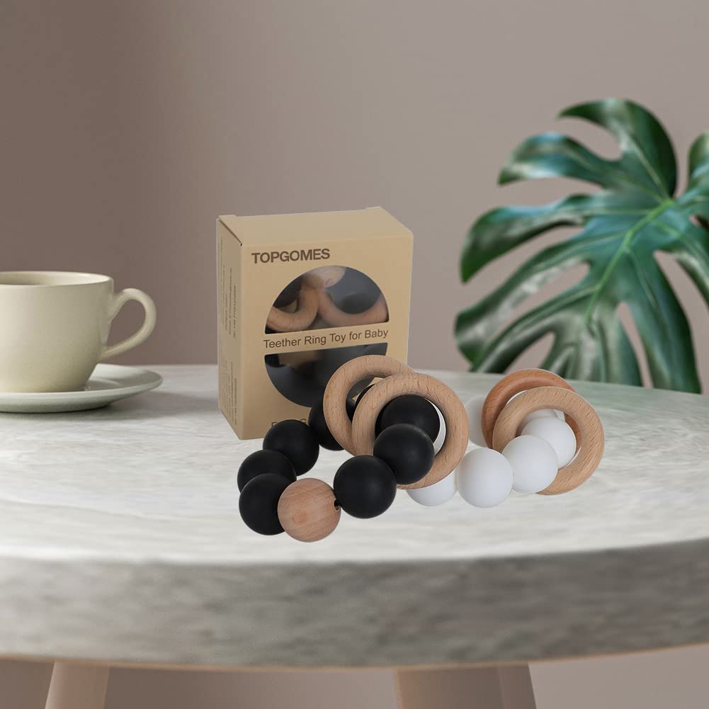 Silicone Baby Teether, Food Grade Silicone & Beech Baby Teething Toy, BPA Free (Black)
