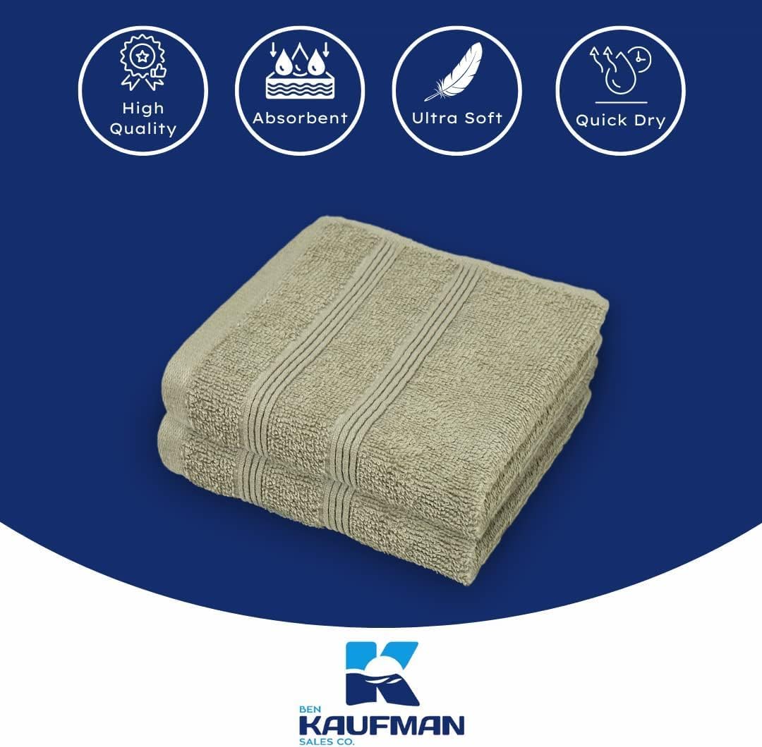 Kaufman - Washcloths for Bathroom, Spa, Gym, and Face Towel 100% Cotton Ring Spun, Ultra Soft Feel and Highly Absorbent Fingertip Towels (24, Linen)