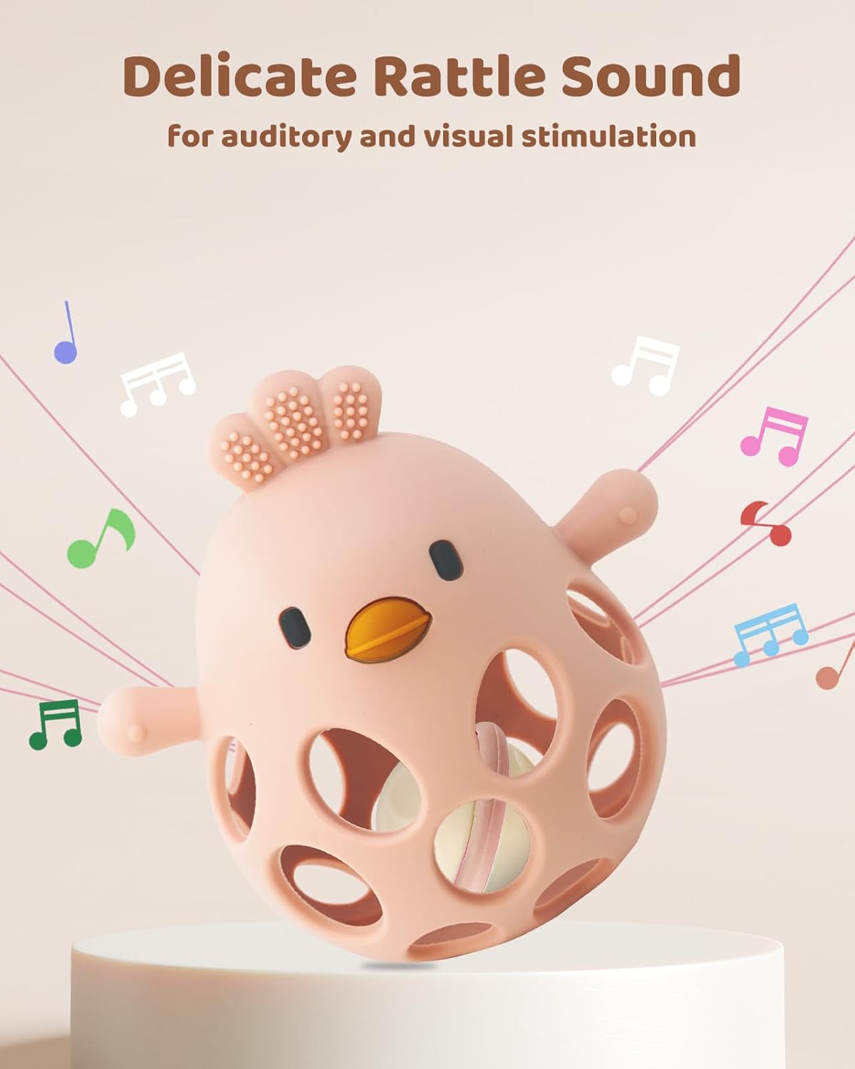 2-in-1 Baby Teething Rattle Toy, Sensory Grasping Teether for Infants 3-12 Months, 100% Food-Grade Silicone, Easy to Hold, Soothing & Developmental, BPA Free