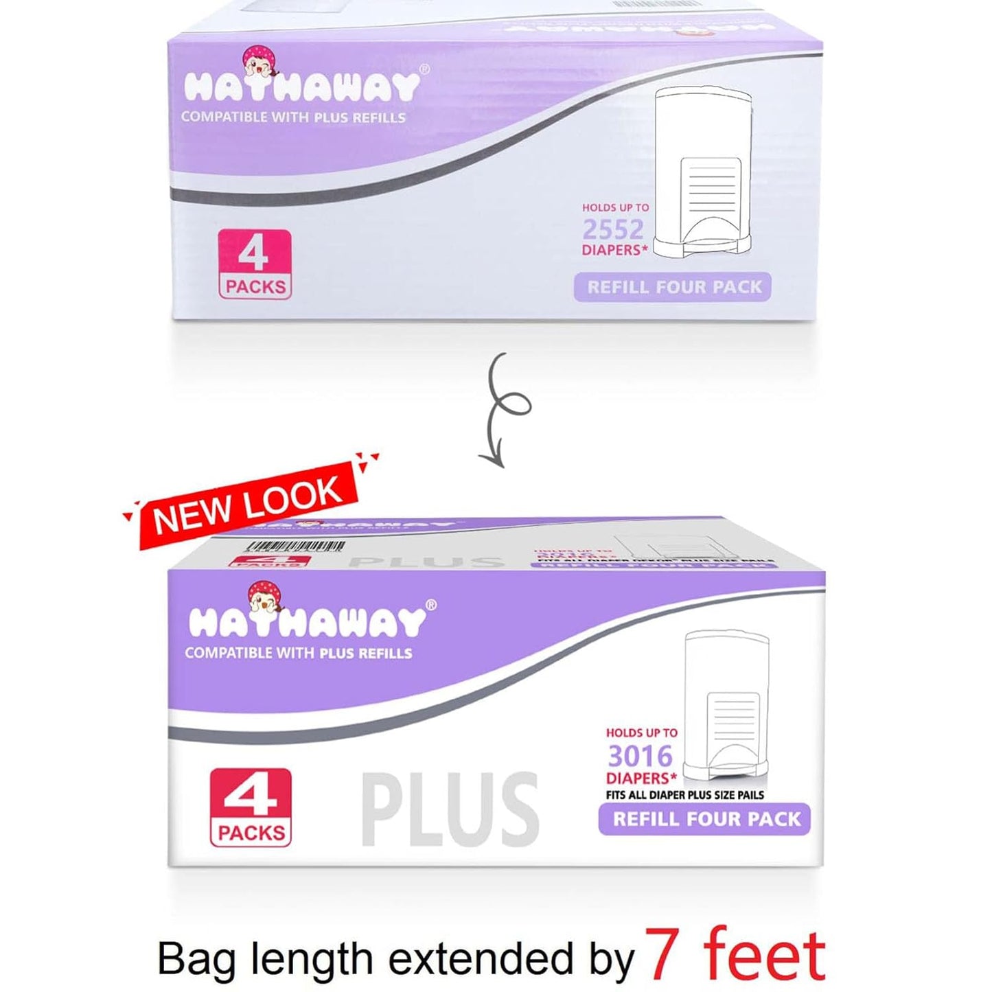 Diaper Pail Refills Increased 30% length Compatible with Dekor Plus Diaper Pails Lavender Scent Holds up to 3016 Diapers (4 Pack)