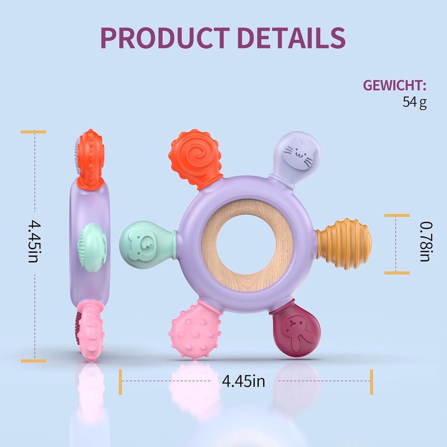 akolik Teething Toys for Babies, Baby Teethers Toy Teething Ring Silicone, Grasping Teething Toy, BPA Free Teething Newborn Accessories for Baby 0 3 6 9 12 18 Months (Purple)