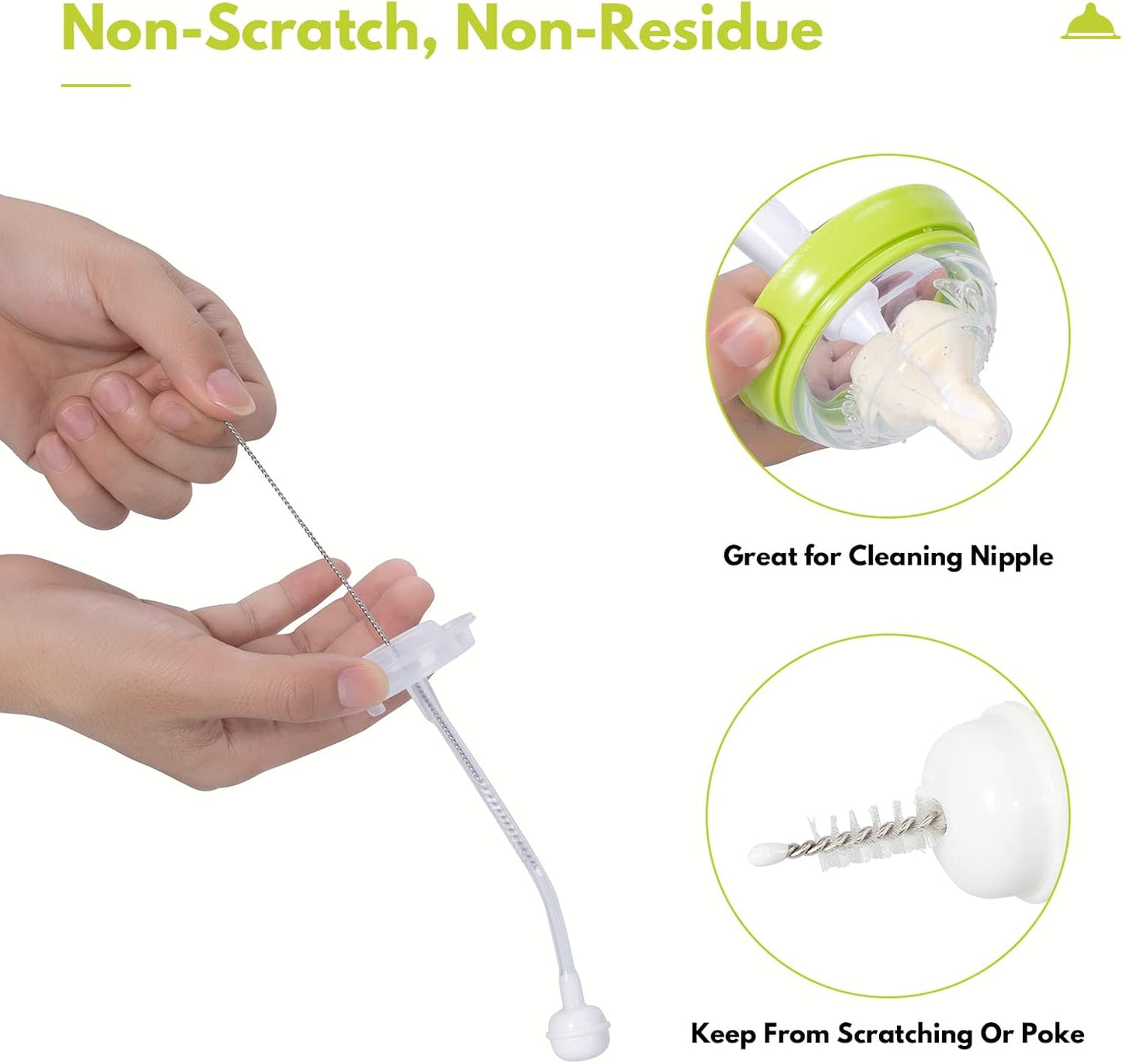 Baby Bottle Brush Set with Nipple Cleaner and Suction, 10.2" Cleaning Brush and 6.5" Sponge Bottle Brush with A Replacement Brush Head and Two 6.7" Straw Brushes, Pack of 5 (Blue)