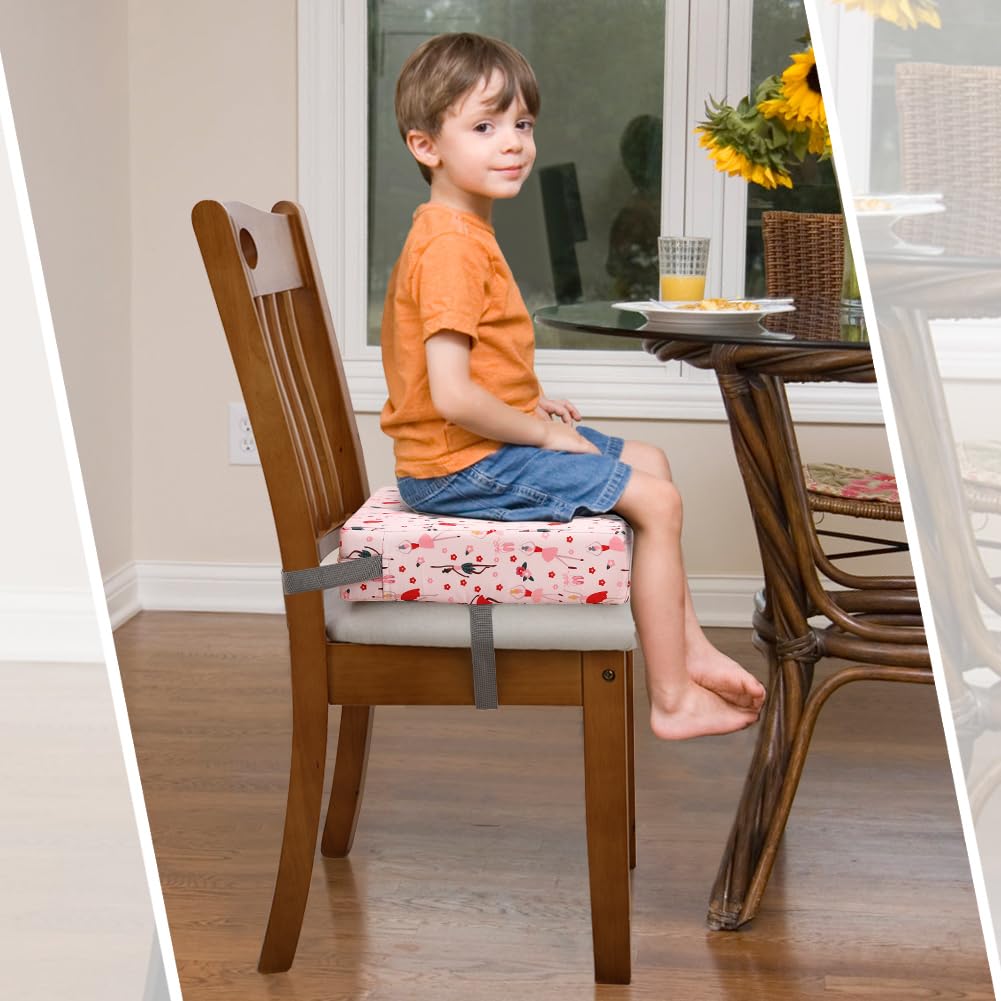 Zicac Portable Toddler Booster Seat for Dining Table, Safer Non-Slip Kids Booster Seat with Double Adjustable Straps, Washable Detachable Strong Support Increasing Cushion for Child (Pink)