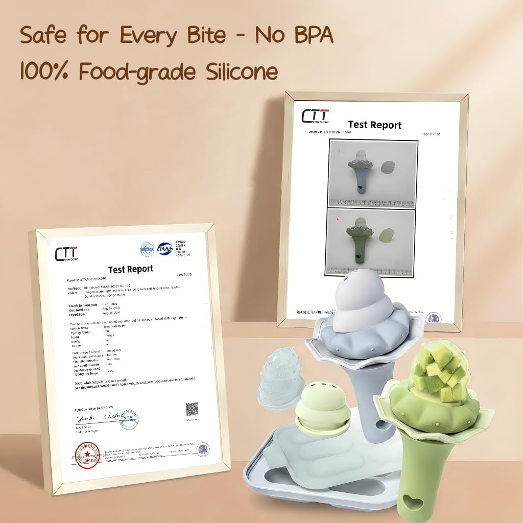 Moonkie Baby Fruit Feeder with Freezer Tray, BPA Free Silicone Food Feeder for Infant Self Feeding, Breastmilk Popsicle Molds, Mesh Feeder with Two Pouches, Baby Shower Gifts 4 Months+, 1 Pack