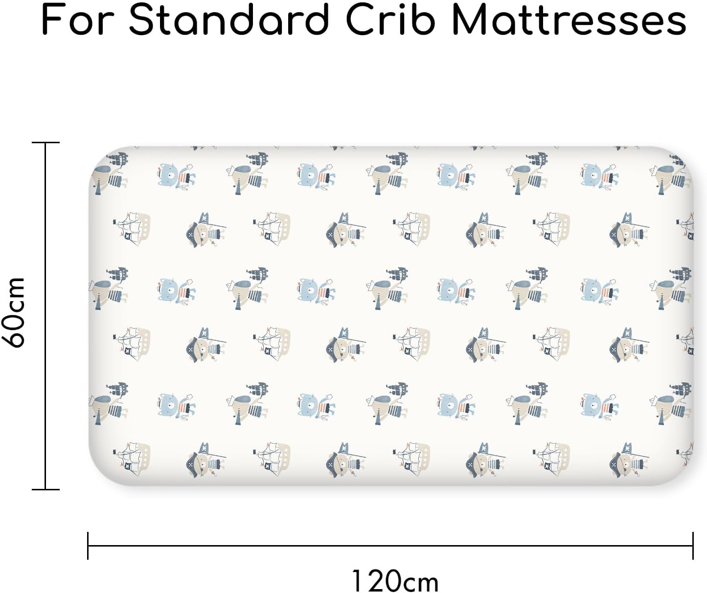 Nap Mat Sheet 47"x24", 3 Pack Blue Ocean Sailor Baby Crib Sheets Fitted Elastic Corners, Preschool Day Care Rest Mat Cover, Soft Breathable - Compatible with Regalo My Cot, Joovy Travel Cot