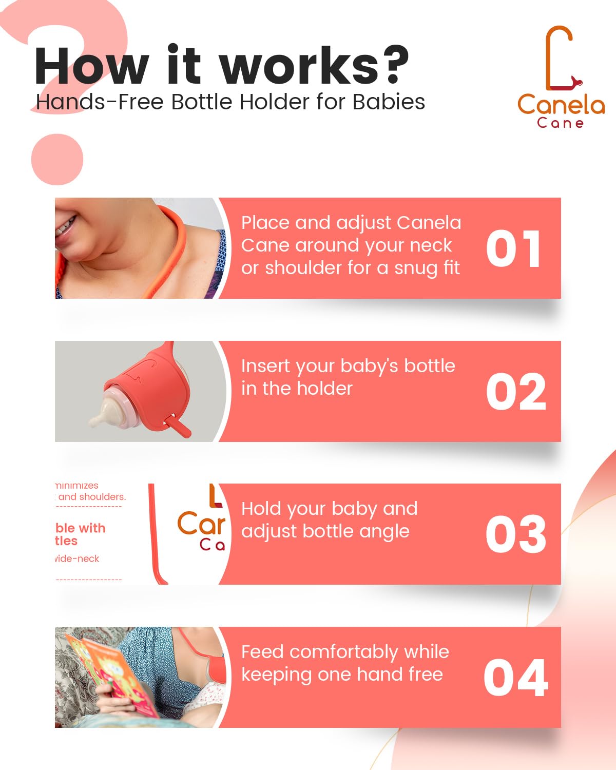 Adjustable Baby Bottle Support – Assist Feeding Tool for Parents, Non-Slip & Ergonomic Design, Fits Standard & Wide-Neck Bottles(Cinnamon)