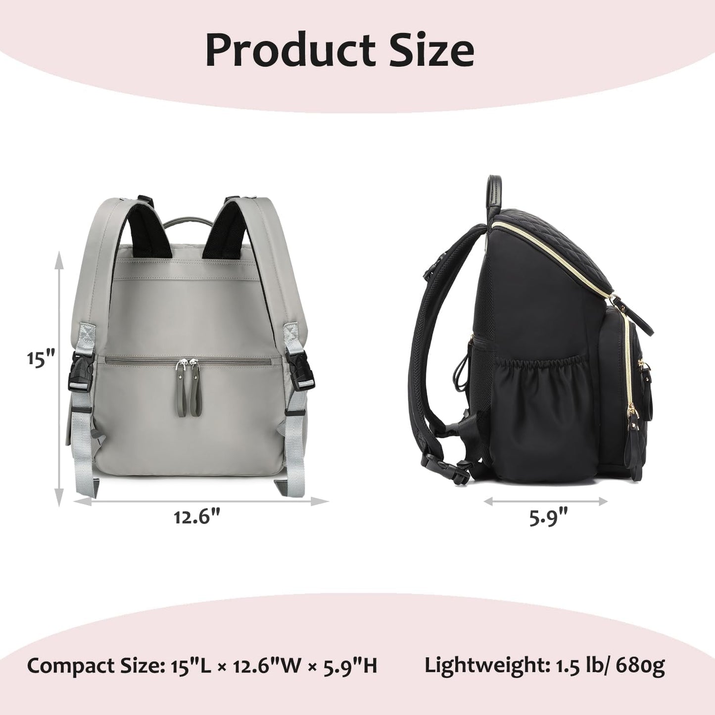 Large Capacity Diaper Bag Backpack with Stroller Buckle, Water-Resistant Travel Baby Bag with Insulated Pockets (Classic, Grey)