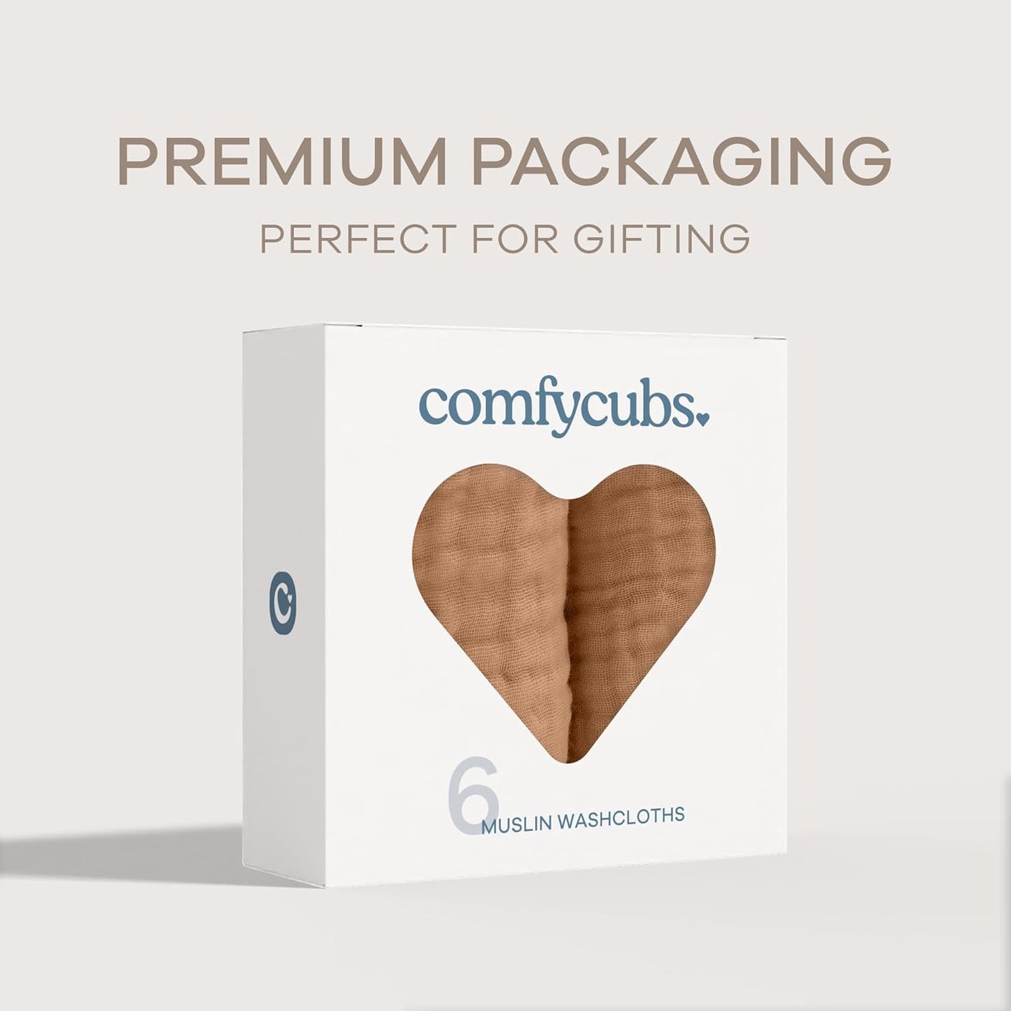Comfy Cubs Muslin Baby Washcloths 6 Pack - Soft 6-Layer Cotton Wash Cloths for Sensitive Skin - 10"x10" Large, Gentle, Absorbent Infant Essentials for Newborn and Toddlers - Caramel