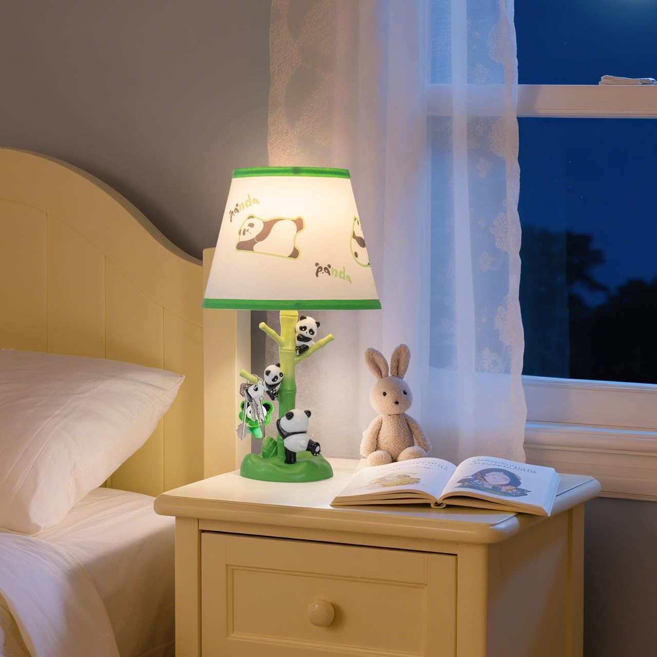 Table Lamp for Kids, 16 Inch Cute Panda Bedside Lamp with LED Bulb, Animal Resin Desk Lamp for Boys Girls Bedroom or Nursery Decor