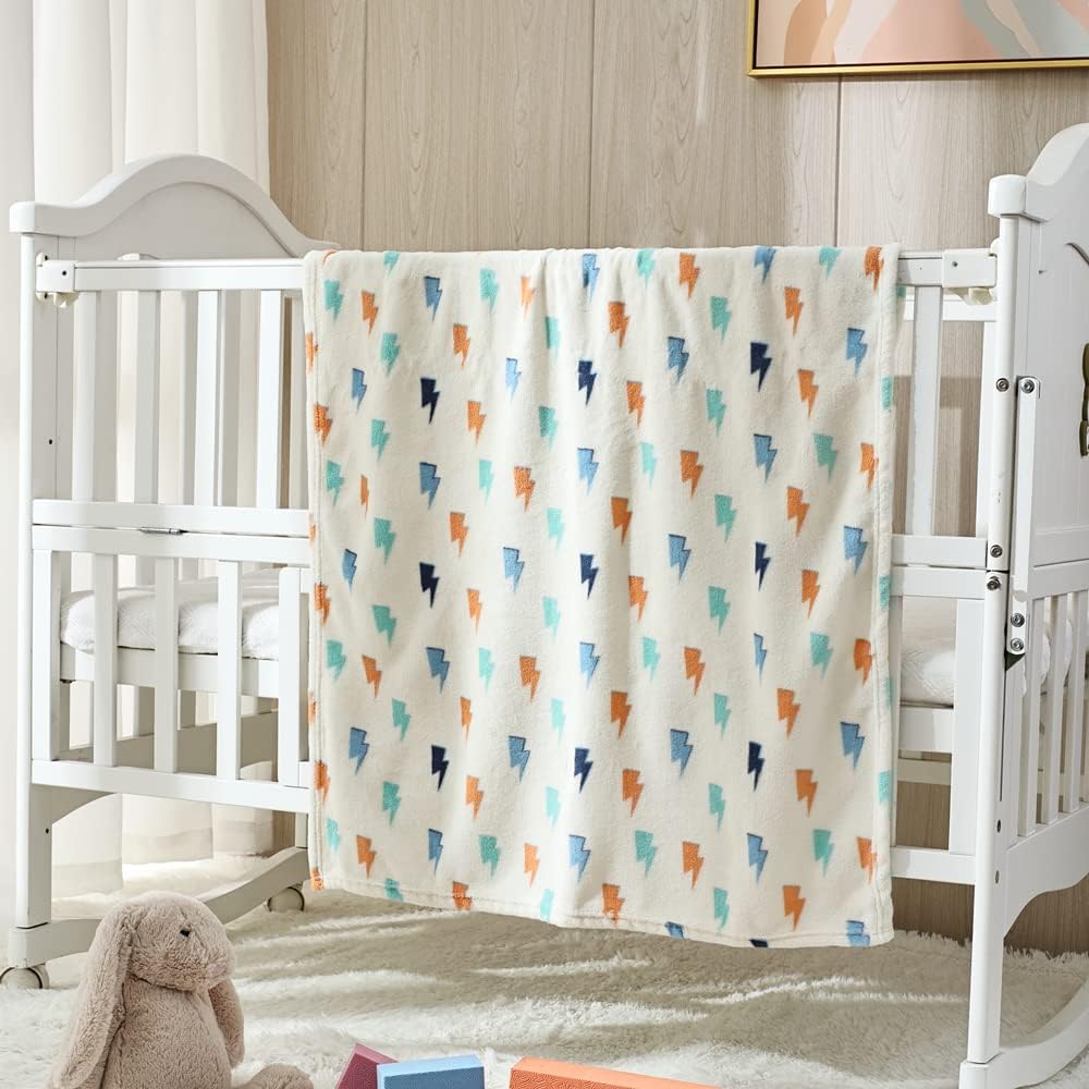 CREVENT 30''X40'' Soft Breathable Cozy Plush FleeceBaby Boys for Infants Toddlers' Bedding Crib Cot Stroller, Baby Shower Birthday Newborn's Gift - Lightning